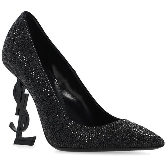 NWT YSL Saint Laurent 110mm Opyum Crystal Embellished Leather Heels Pumps Black - Picture 1 of 9